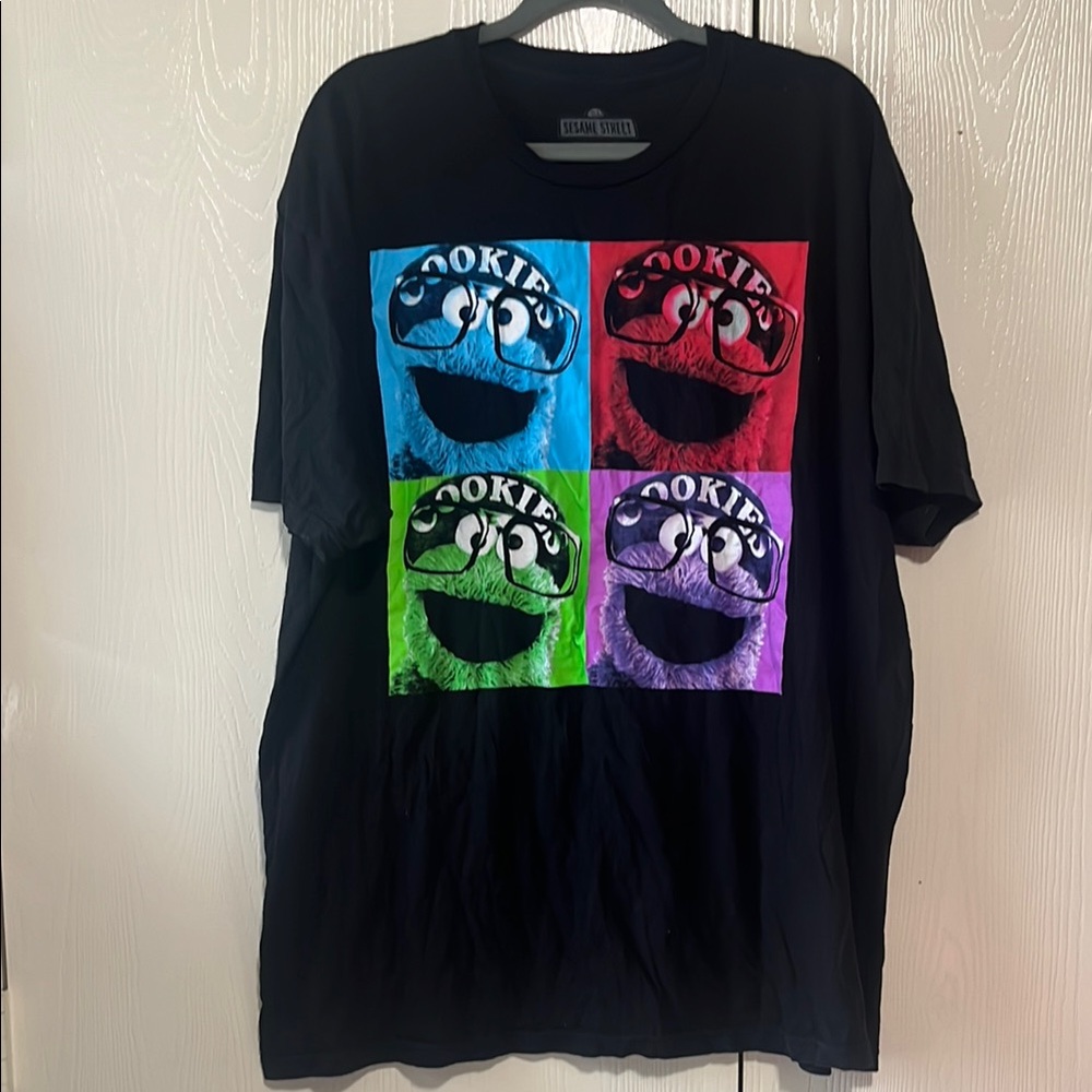 Black T-Shirt with Colorful Cookie Monster Print